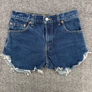 Vintage Levis 517 High Waisted Cutoff Denim Shorts Dark Wash Blue Womens Size 29